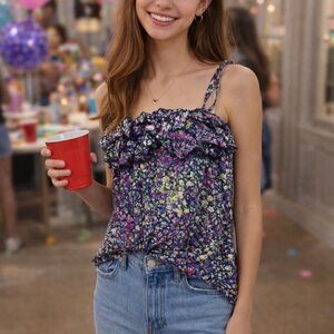 Forever 21 Purple Floral Ruffle Cami